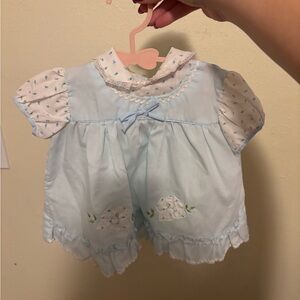 Adorable Light Blue Baby Dress with Floral Embroidery